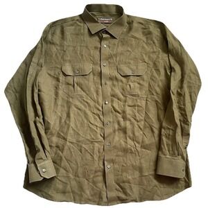 Vtg Pal Zileri 100% Linen Safari Utility Shirt Men XXL Olive Green Made in Italy